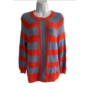 J. Crew Striped Sweater Pullover Knitwear Orange Gray Casual Top Size M‎